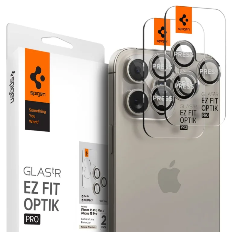 Spigen Optik.tR EZ Fit kamera lencsevédő – iPhone 14 Pro / 14 Pro Max / 15 Pro / 15 Pro Max – natúr titán (2 db)