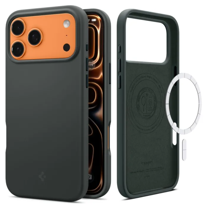 Spigen Silicone Fit MagSafe iPhone 17 Pro Max telefontok – zöld