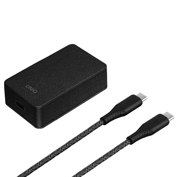 Uniq Versa Slim Collective USB-C PD 18W fali töltő + USB-C / USB-C kábel – fekete