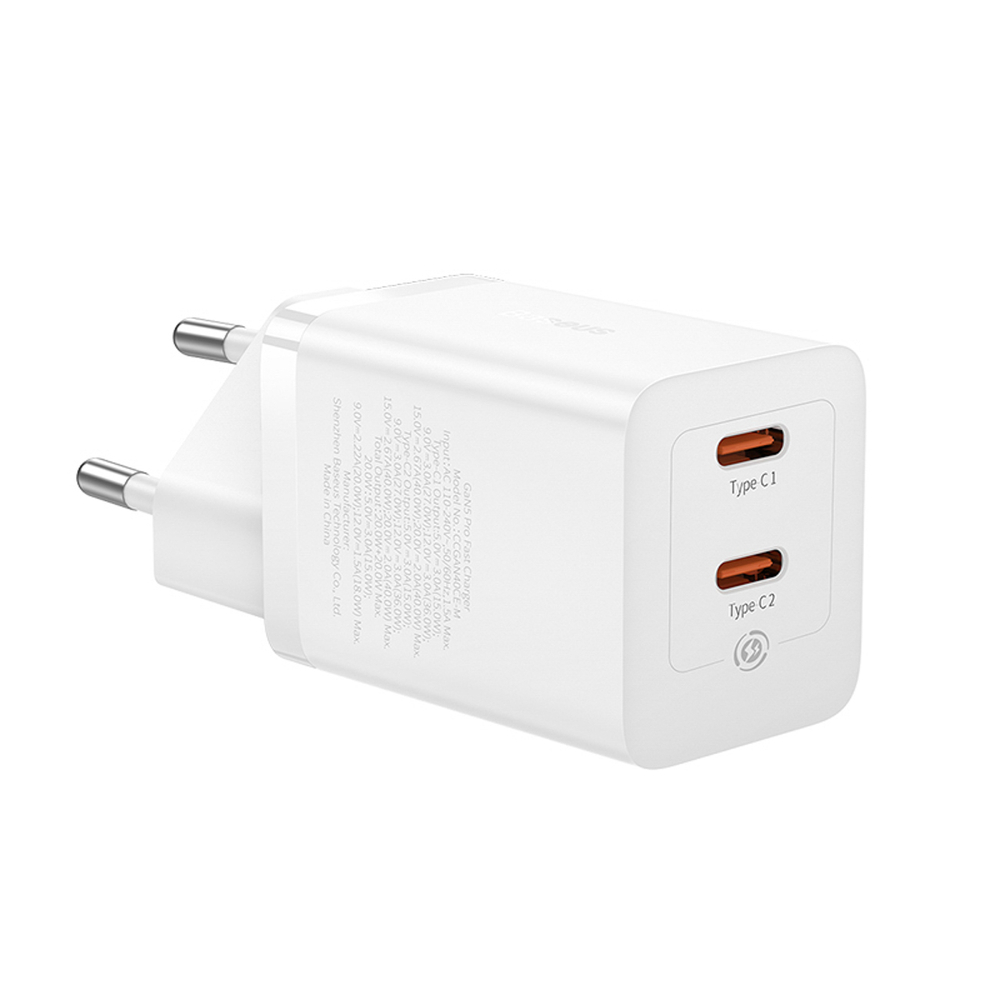 Baseus-GaN5-Pro-40W-2×USB-C-fali-tolto-–-feher-3