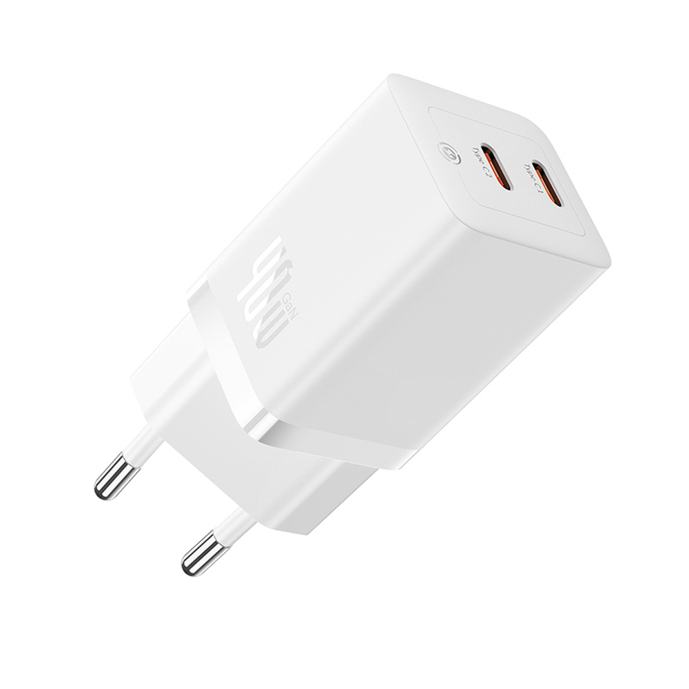 Baseus GaN5 Pro 40W 2×USB-C fali töltő – fehér Baseus GaN5 Pro 40W 2×USB-C fali töltő – fehér