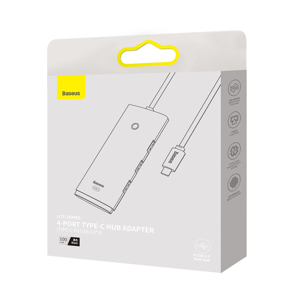 Baseus-Lite-Series-USB-C-→-4×-USB-3.0-HUB-adapter-1-m-–-fekete-4