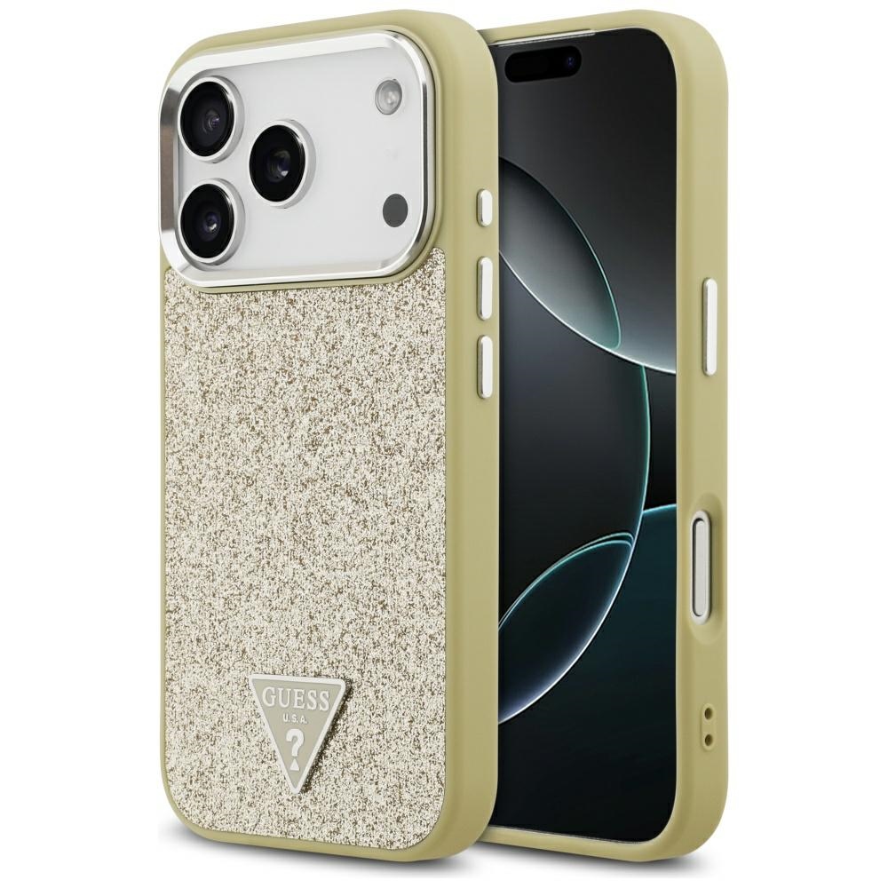 Guess Glitter Triangle Logo MagSafe Case for iPhone 17 Pro - Gold - arany Guess Glitter Triangle Logo MagSafe Case for iPhone 17 Pro - Gold - arany