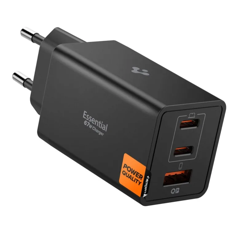 Spigen Essential 3-port töltő 2× USB-C + USB-A 67W – fekete