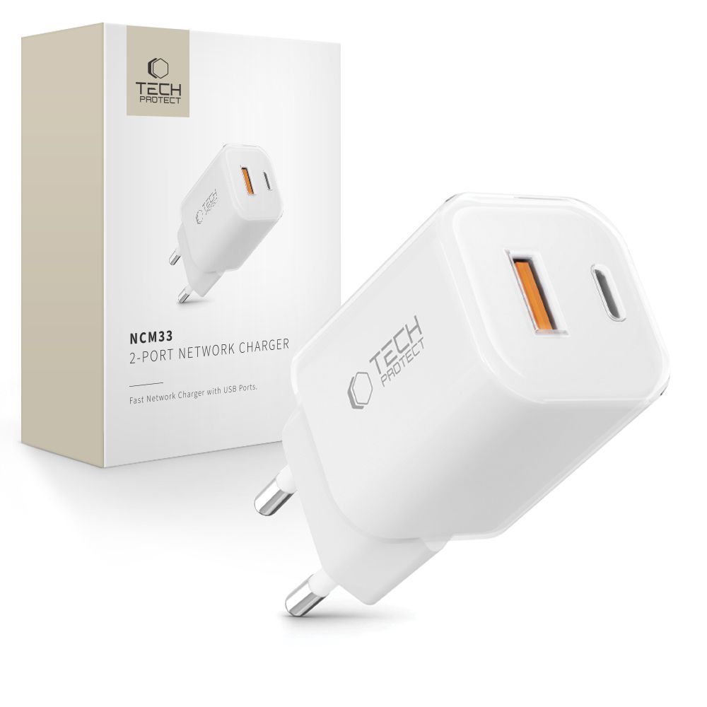 Tech-Protect 2-port QC3.0 fali töltő – fehér Tech-Protect 2-port QC3.0 fali töltő – fehér