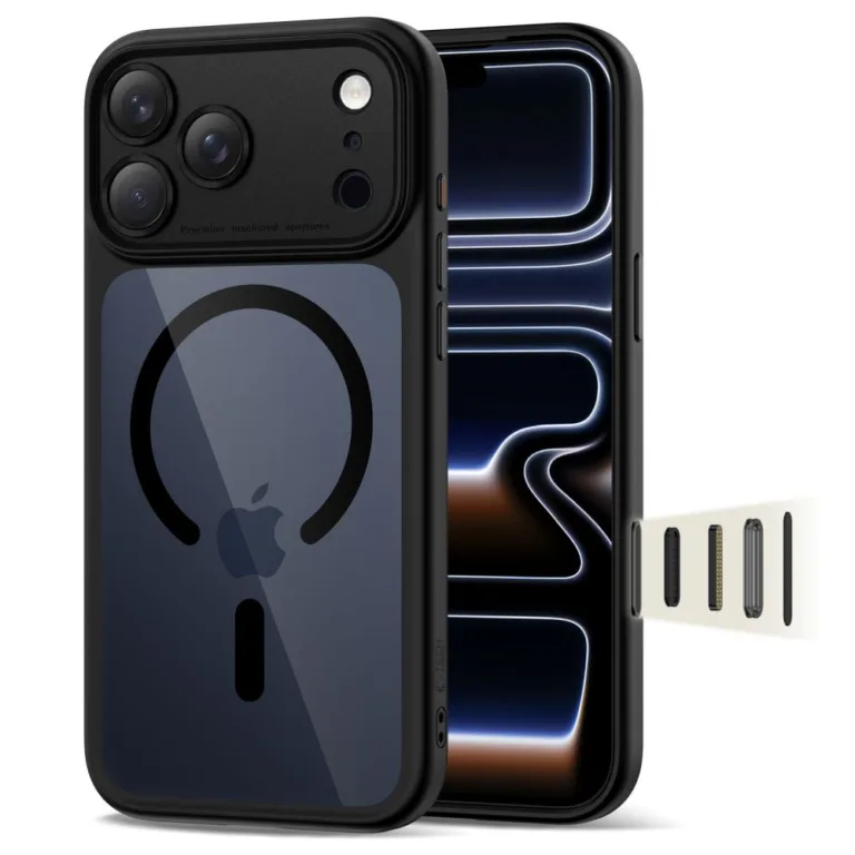 Tech-Protect MagPeak MagSafe CC iPhone 17 Pro Max tok – átlátszó fekete