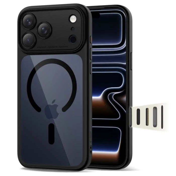 Tech-Protect MagPeak MagSafe CC iPhone 17 Pro tok – átlátszó fekete
