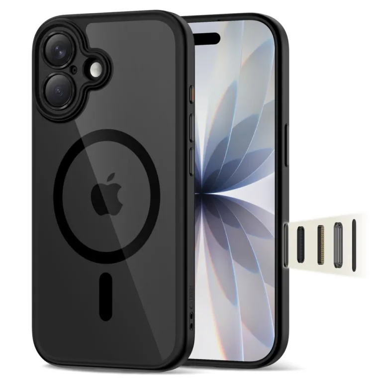 Tech-Protect MagPeak MagSafe CC iPhone 17 tok – átlátszó fekete