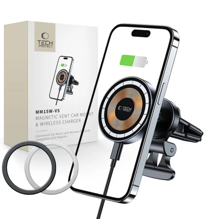Tech-Protect V5 autós telefontartó MagSafe 15W induktív töltéssel – szellőzőrácsra – fekete
