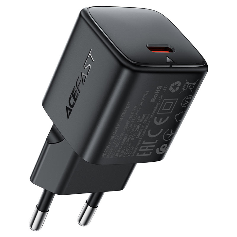 Acefast A117 hálózati gyorstöltő GaN 20W USB-C mini kivitel – fekete Acefast A117 hálózati gyorstöltő GaN 20W USB-C mini kivitel – fekete