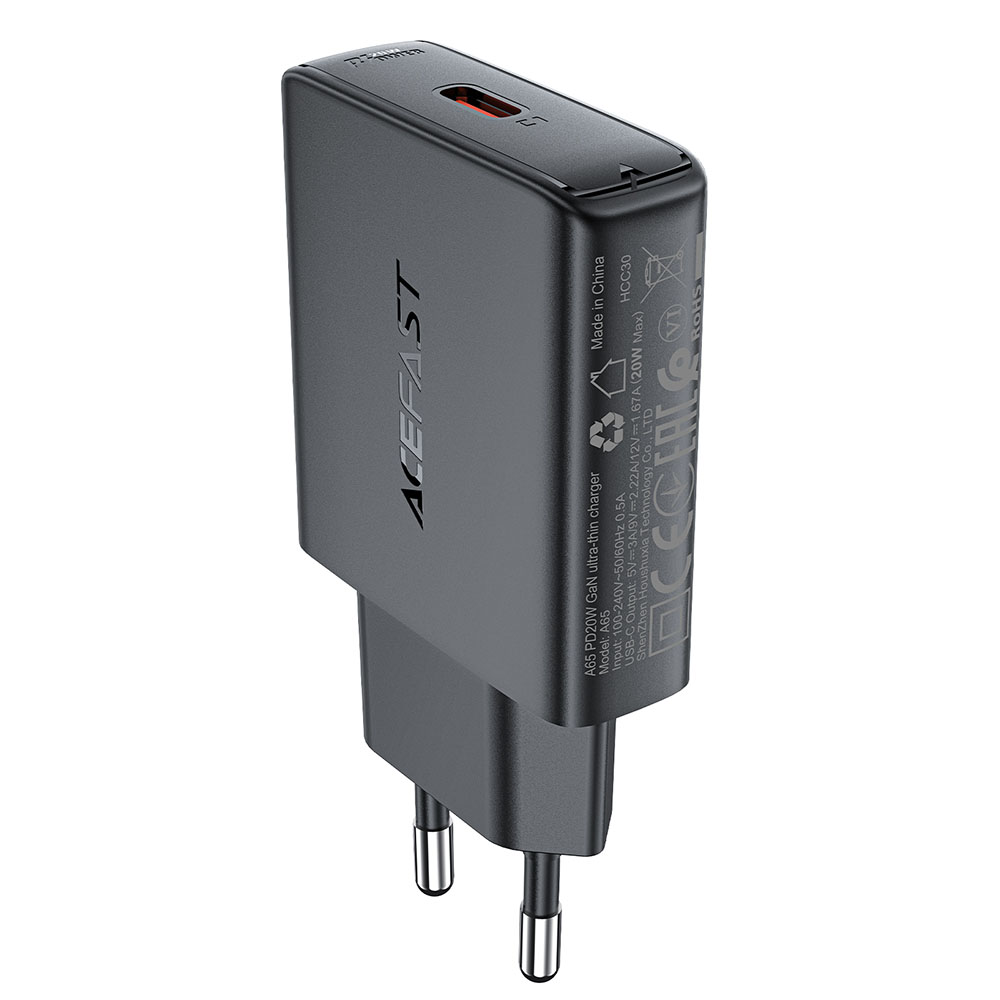 Acefast A65 hálózati töltő USB-C 20W Power Delivery GaN – fekete Acefast A65 hálózati töltő USB-C 20W Power Delivery GaN – fekete