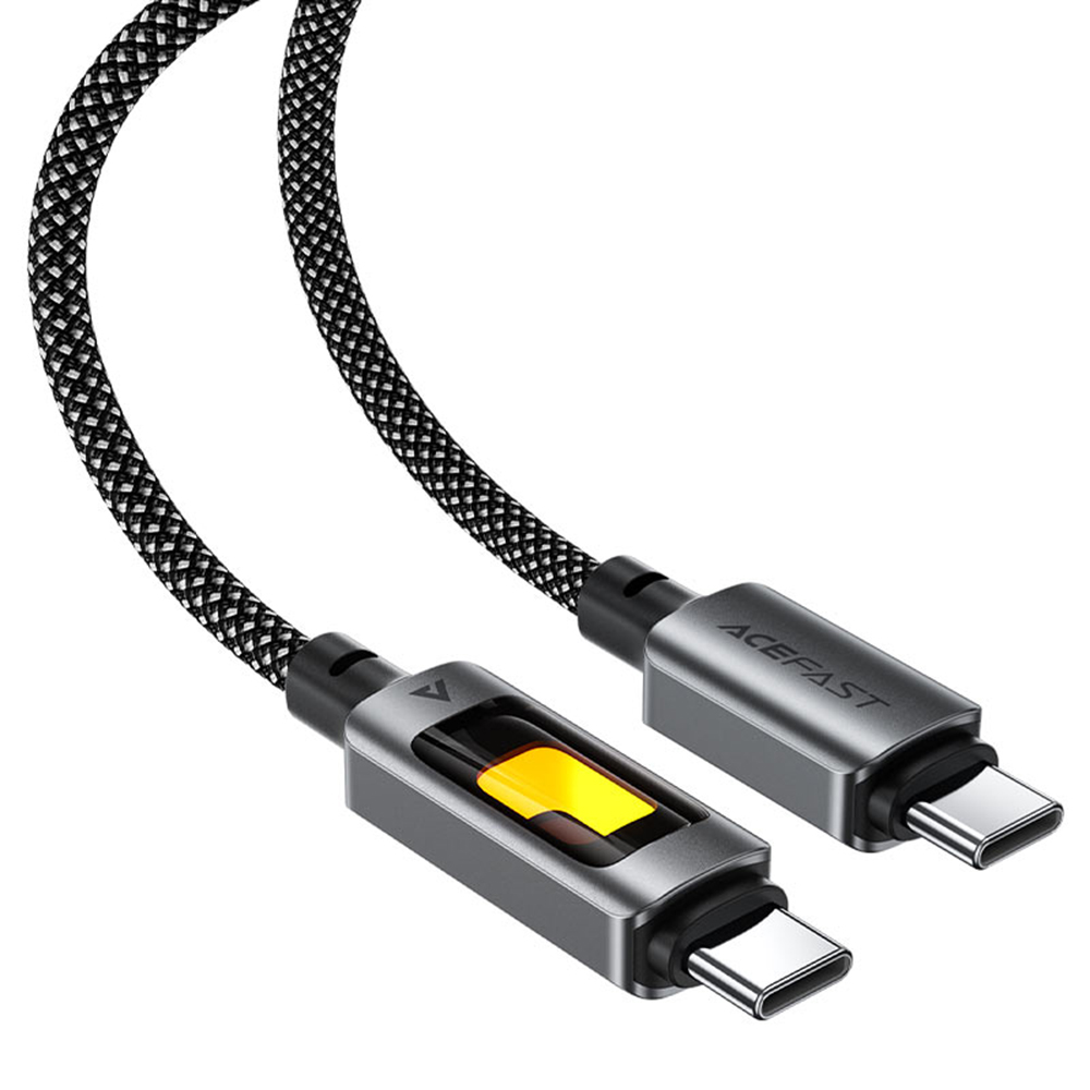 Acefast Type-C–Type-C adatkábel 60W 3A gyorstöltés színes fényhatással 1.2 m – fekete Acefast Type-C–Type-C adatkábel 60W 3A gyorstöltés színes fényhatással 1.2 m – fekete