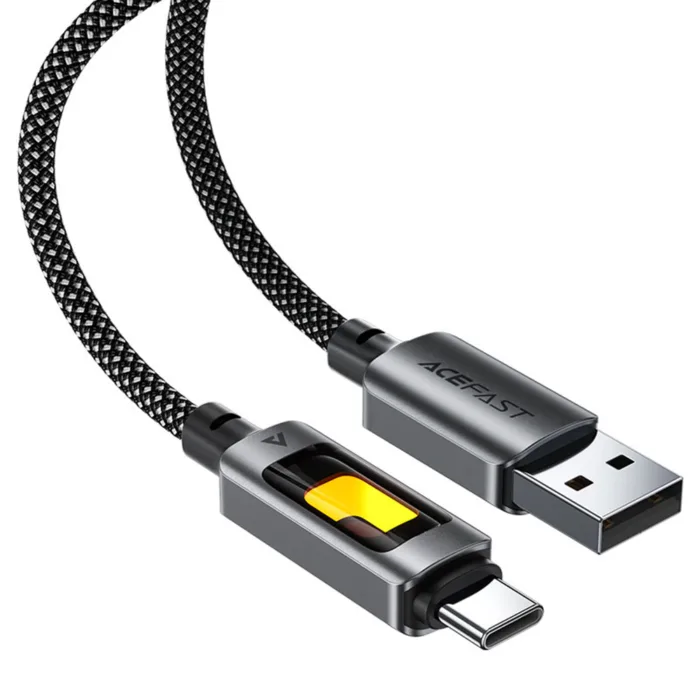 Acefast USB–Type-C adatkábel 3A gyorstöltés színes fényhatással 1.2 m – fekete