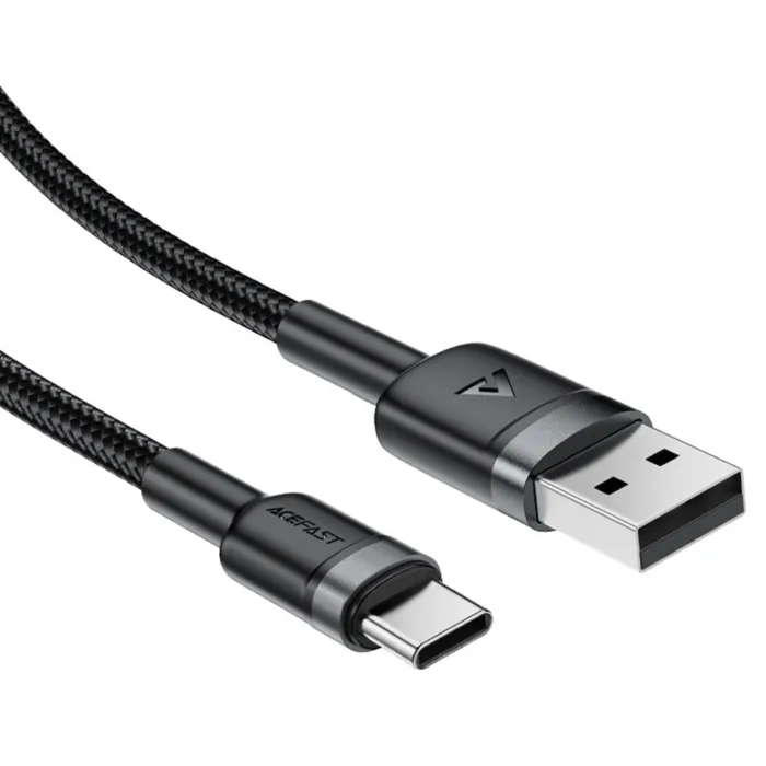 Acefast USB–Type-C adatkábel 3A hajlításálló fonott 1.2 m – fekete