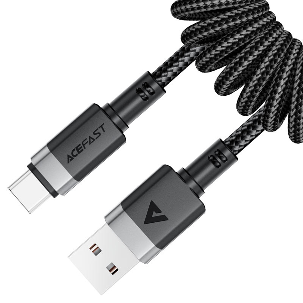 Acefast USB–Type-C rugós adatkábel 3A gyorstöltés 1.2 m – fekete