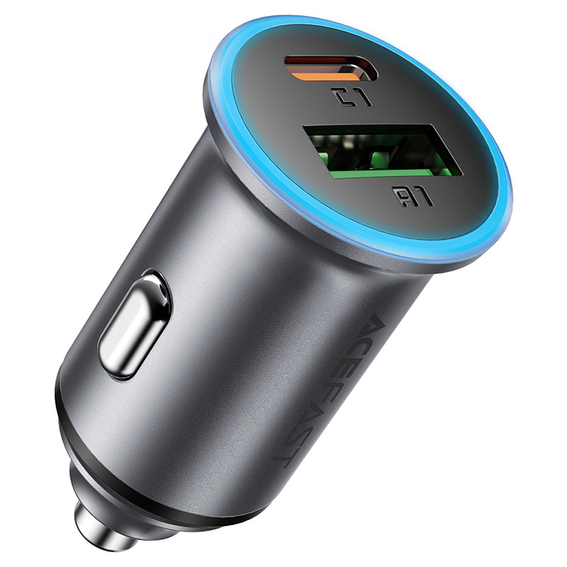 Acefast autós töltő 65W USB + Type-C alumínium ház – szürke Acefast autós töltő 65W USB + Type-C alumínium ház – szürke