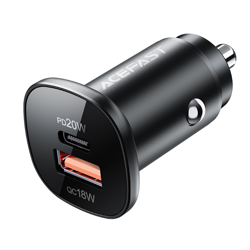 Acefast autós töltő USB-C + USB 38W PD LED fényjelzéssel – fekete