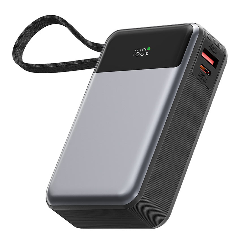 Acefast powerbank Type-C kábellel 20000mAh PD65W kétirányú töltés digitális kijelző – fekete Acefast powerbank Type-C kábellel 20000mAh PD65W kétirányú töltés digitális kijelző – fekete