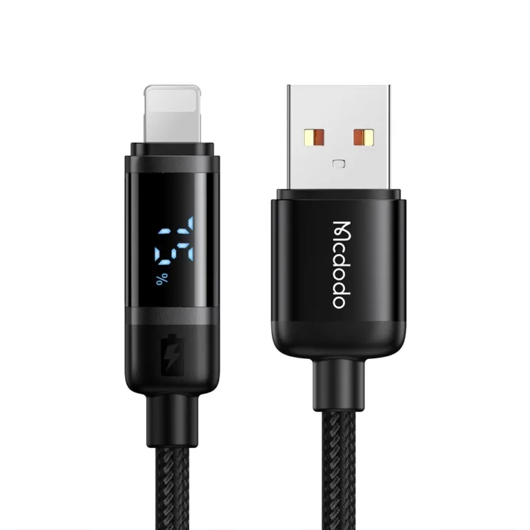 Mcdodo BAT Series CA-5000 USB-A–Lightning adatkábel digitális kijelzővel 1.2 m – fekete