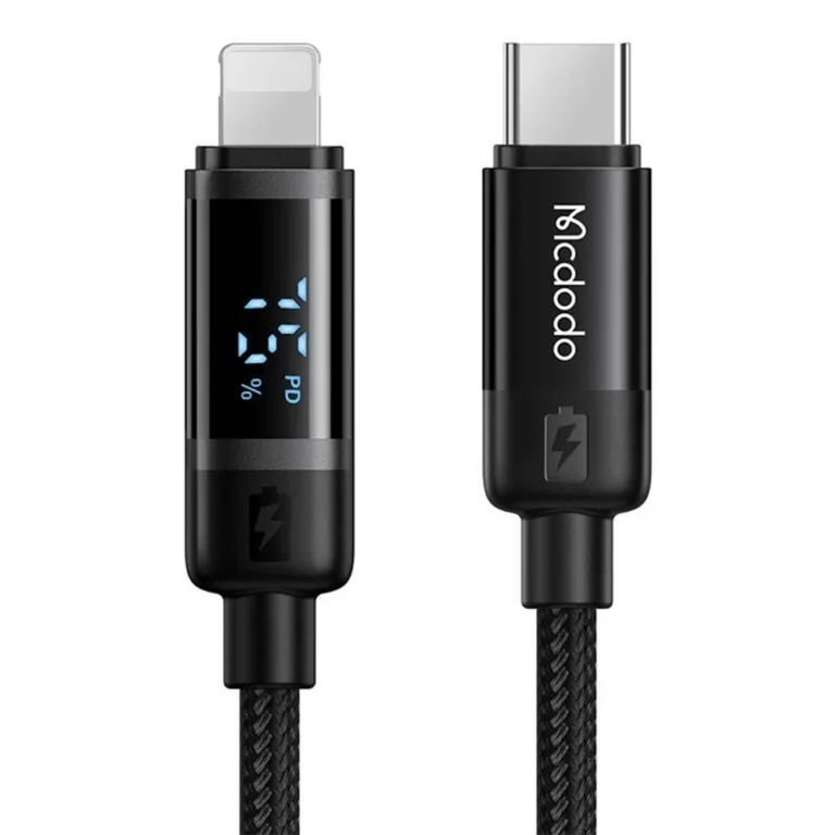 Mcdodo BAT Series CA-5210 USB-C–Lightning 36W adatkábel digitális kijelzővel 1.2 m – fekete