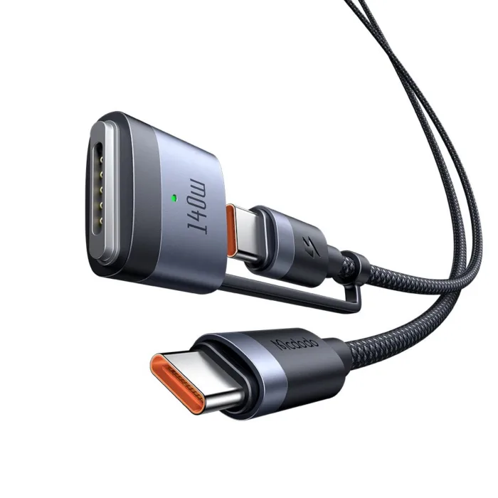 Mcdodo CA-0140 2 az 1-ben USB-C–USB-C + MagSafe 3 adatkábel 240W LED jelzővel 2 m – fekete