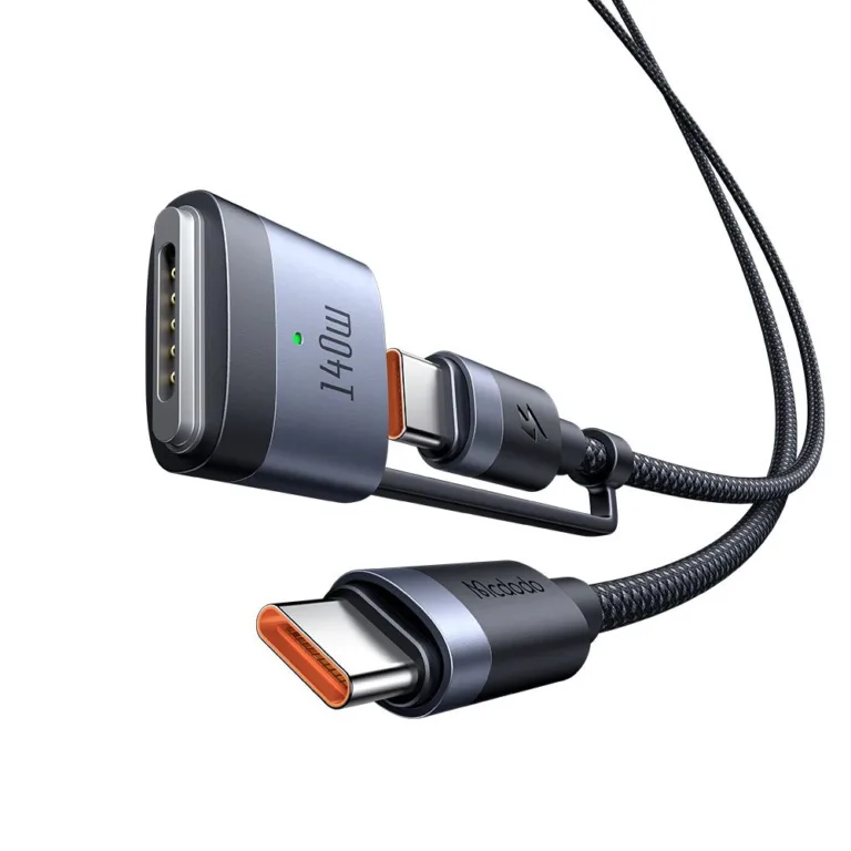 Mcdodo CA-0140 2 az 1-ben USB-C–USB-C + MagSafe 3 adatkábel 240W LED jelzővel 2 m – fekete