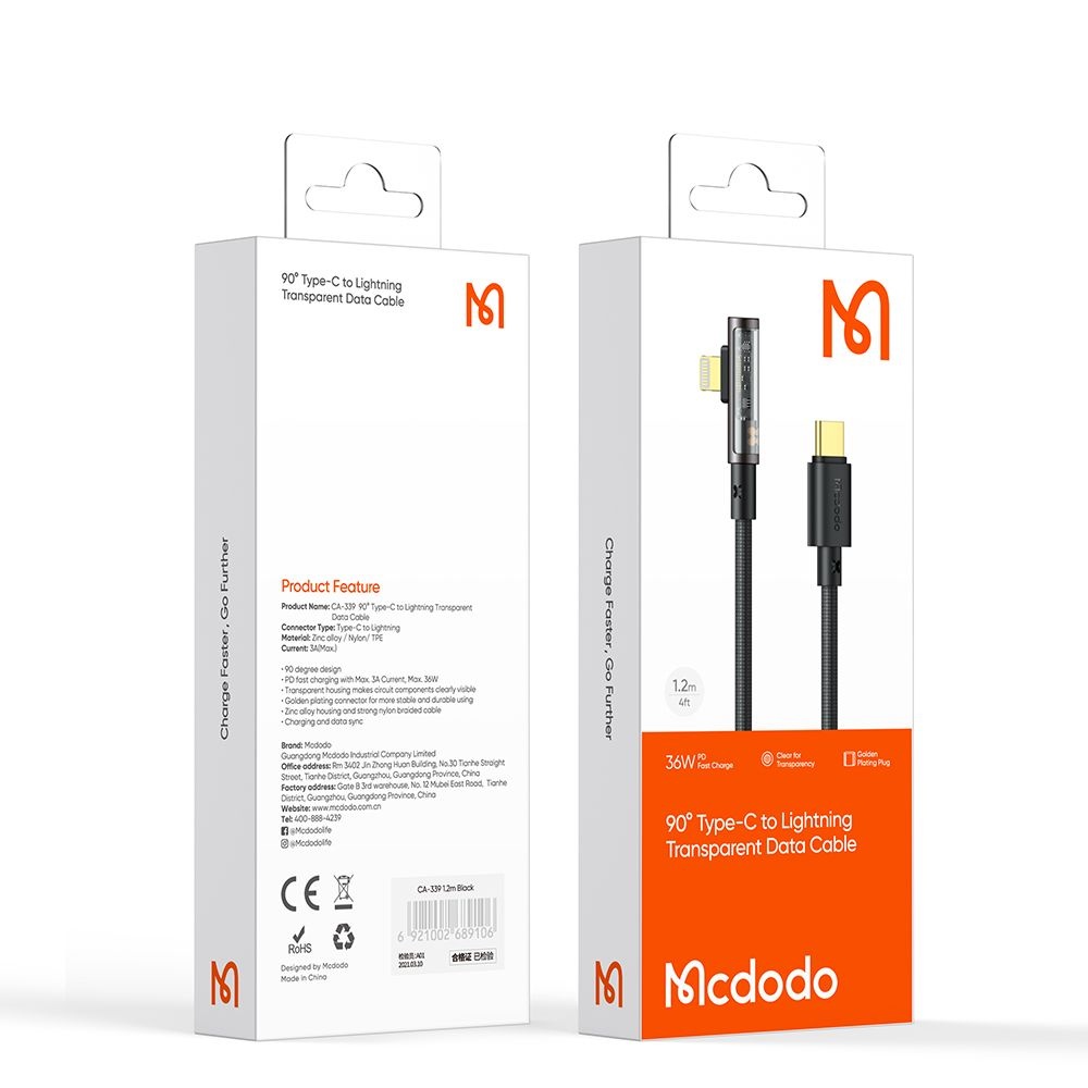 Mcdodo-CA-3390-USB-C–Lightning-36W-atlatszo-adatkabel-90°-os-csatlakozoval-1.2-m-–-fekete-6