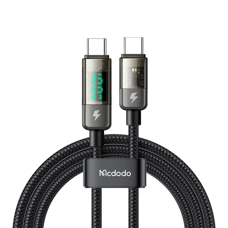 Mcdodo CA-3610 USB-C–USB-C 100W átlátszó adatkábel digitális kijelzővel
