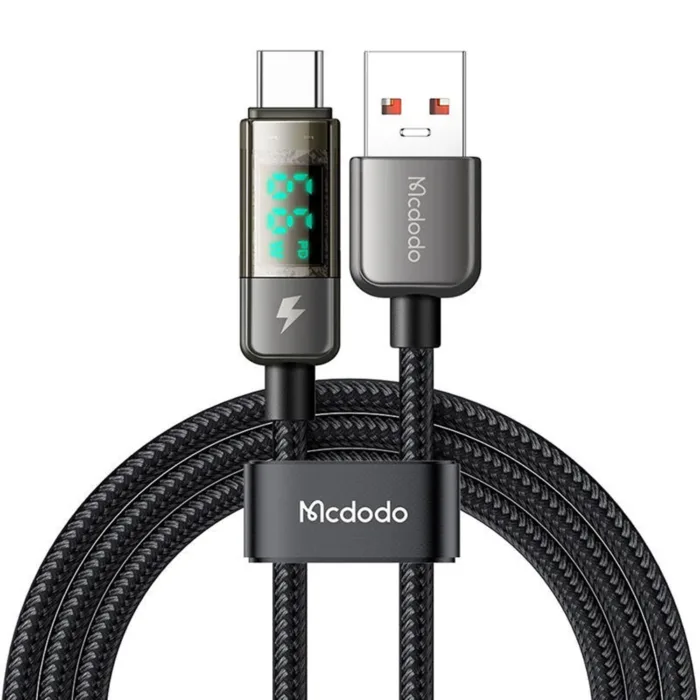Mcdodo CA-3630 USB-C–USB-A 6A átlátszó adatkábel digitális kijelzővel