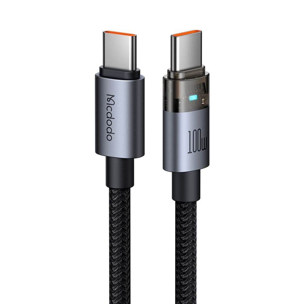 Mcdodo CA-5580 USB-C–USB-C 100W átlátszó adatkábel töltésjelző fénnyel 1.2 m – fekete Mcdodo CA-5580 USB-C–USB-C 100W átlátszó adatkábel töltésjelző fénnyel 1.2 m – fekete