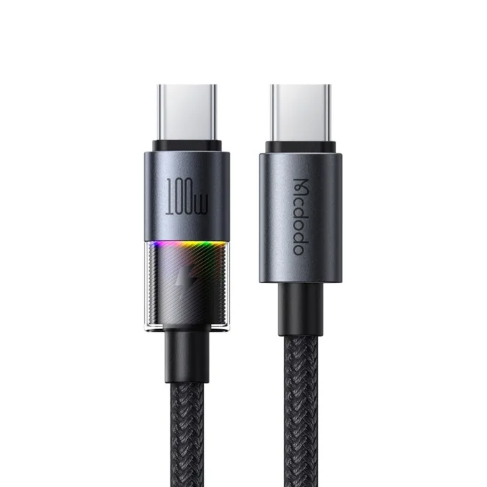 Mcdodo CA-8200 USB-C–USB-C 100W adatkábel 7 színű világítással 1.2 m – fekete