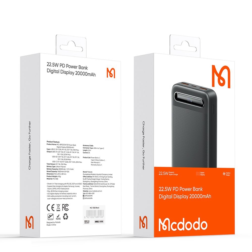 Mcdodo-Star-Series-MC-3891-powerbank-20000-mAh-22.5W-USB-C-2×-USB-port-digitalis-kijelzo-–-fekete-6