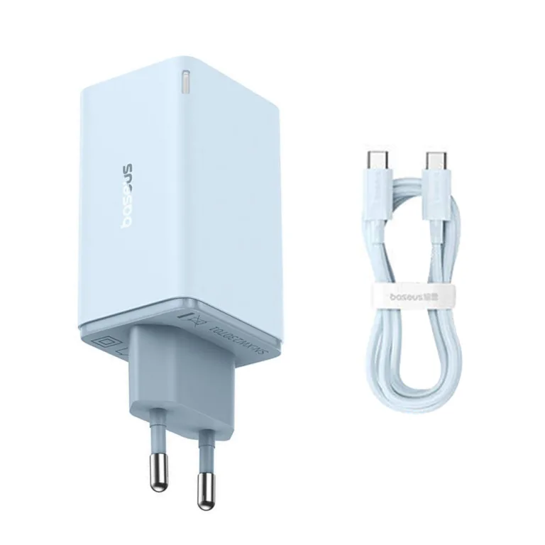 Baseus GaN P10162701313-00 hálózati töltő 65W 2× USB + 2× Type-C kábellel – kék