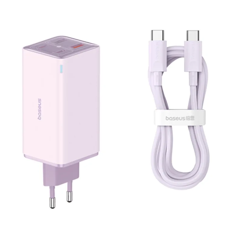 Baseus GaN6 Pro P10162705532-00 hálózati töltő 100W 2× USB + 2× Type-C kábellel 1 m – lila