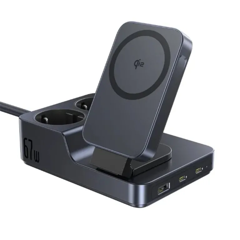 Baseus Nomos ND11 6 az 1-ben töltőállomás mágneses vezeték nélküli töltéssel 2× AC + 2× USB-C + USB 67W – fekete