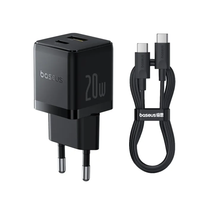 Baseus Palm P10111608113-01 hálózati gyorstöltő 20W USB + USB-C kábellel – fekete