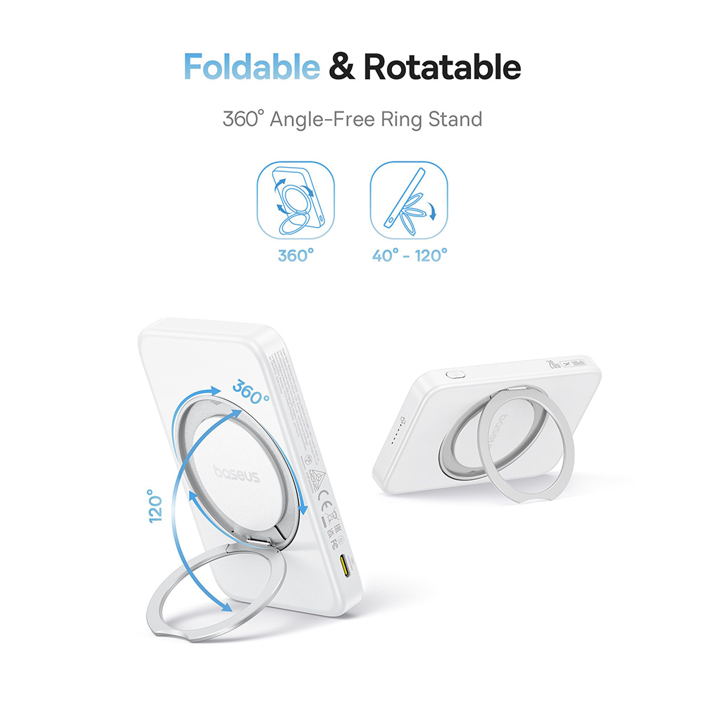 Baseus-Power-Bank-PicoGo-P10076800213-01-Type-C-Qi2-Fast-Charging-20W-5000mAh-Rotable-Stand-Cable-Type-C-White-7